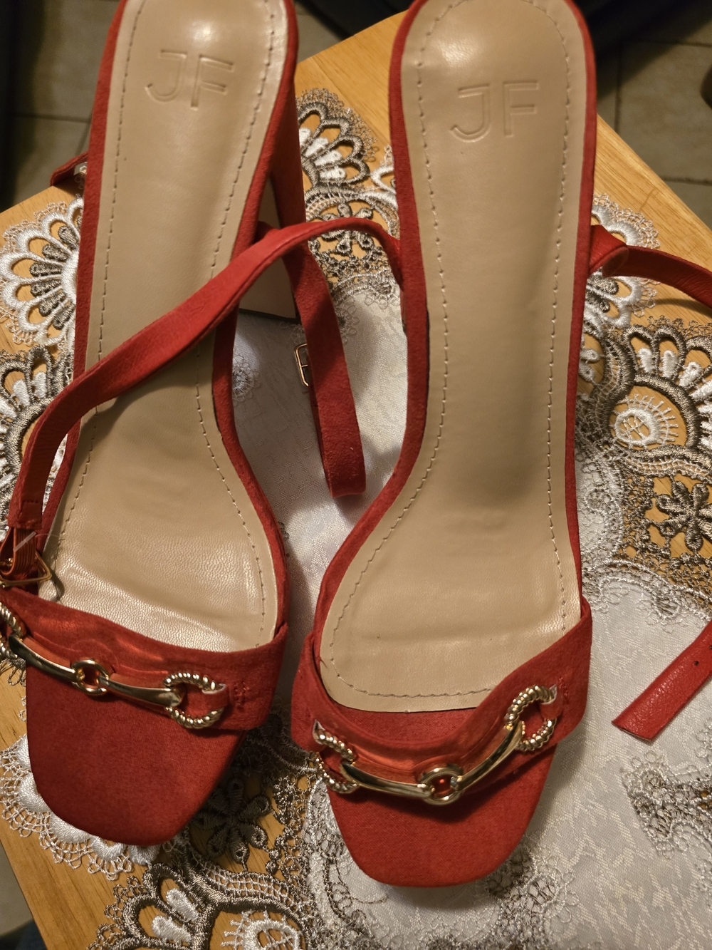 J.Ferrar ,Tina Horsebit- Red Block Heel Sandals - Size 9, 5 Inch Heel